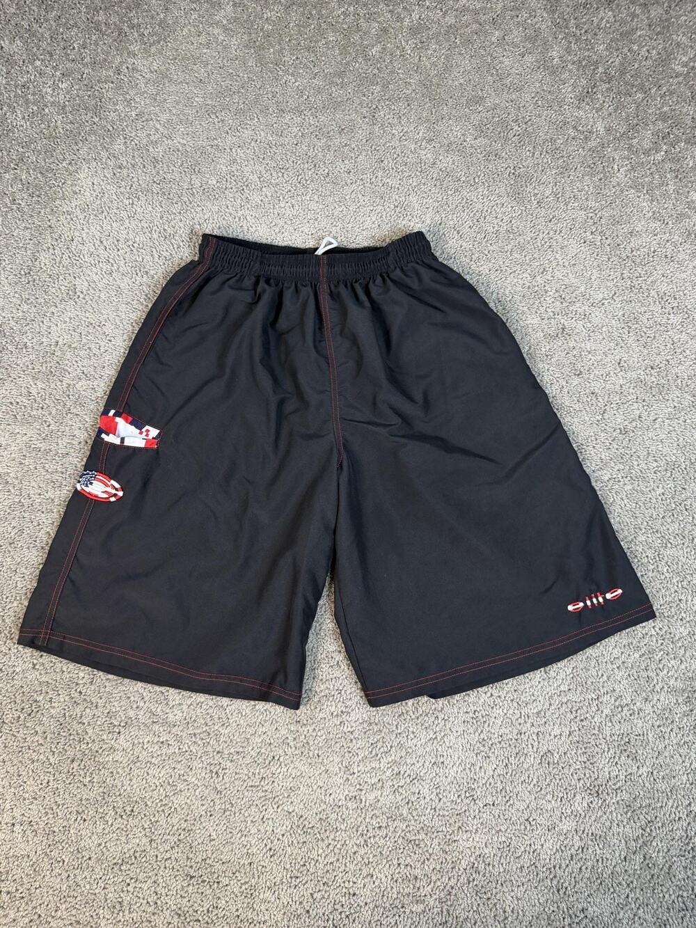 Elite Shorts Mens XL Black Gym Training Elastic Drawstring Pockets 12 Inseam